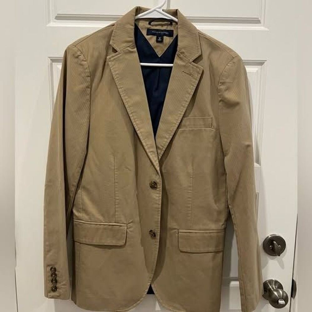 Tommy Hilfiger Men's Khaki Striped Long Sleeve Pockets 2 Button Blazer S/P 38